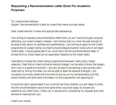 sample recommendation letter request email