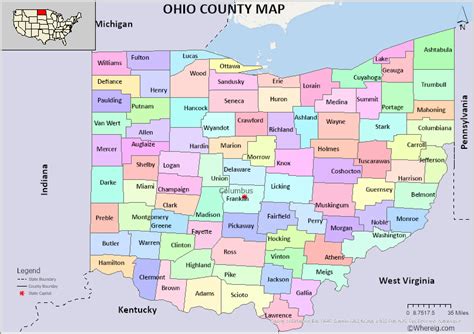 ohio county map list  counties  ohio  seats