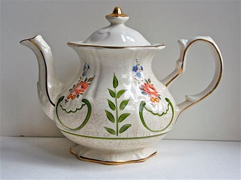 vintage teapot english ceramic kitchenware  crackle flowers