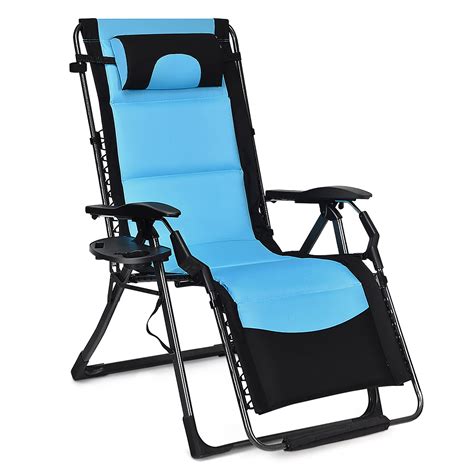 costway outdoor folding padded  gravity oversized patio recliner