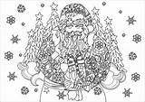 Coloring Santa Christmas Claus Pages Adults Drawing Gifts Book Cute Adult Trees Justcolor Sheets Color Printable Snowflakes Him Around Noel sketch template