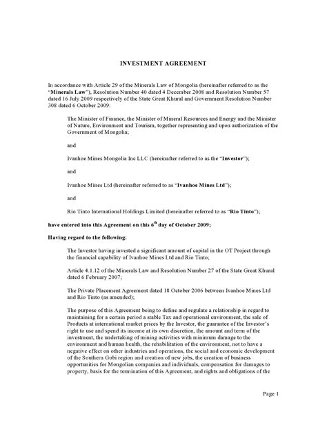 professional investment contract templates  templatelab