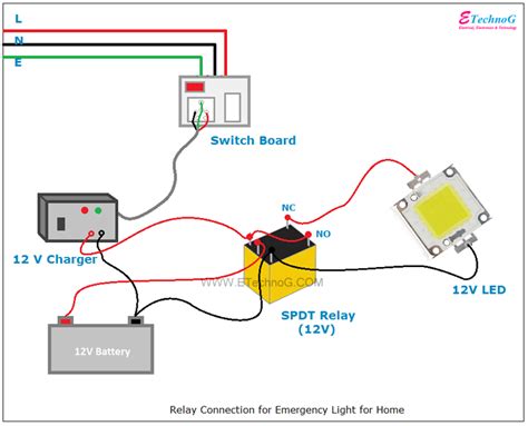 relay connection  wiring diagram  emergency light etechnog