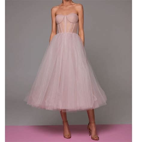 Milla Dresses Misty Rose Strapless Puffy Midi Tulle Dress Size S