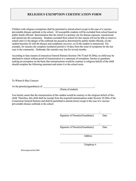 religious exemption form ct fill  printable fillable blank