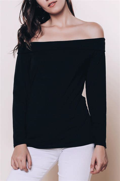 [41 off] sexy off the shoulder black long sleeve t shirt for women