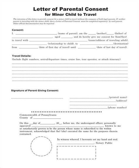 notary printable child travel consent form