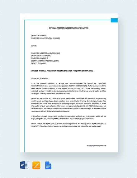 promotion recommendation letters  sample  format