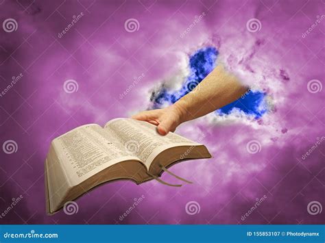 divine hand  god giving holy bible  mankind royalty  stock