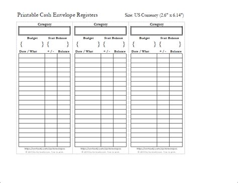 cash envelope register template card template