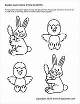 Easter Bunny Printable Puppets Template Chick Printables Stick Templates Coloring Finger Pages Puppet Craft Sticks Bunnies Firstpalette Crafts Colouring Fun sketch template