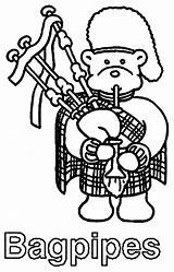 Coloring Bagpipes Teddy Blowing Bear sketch template