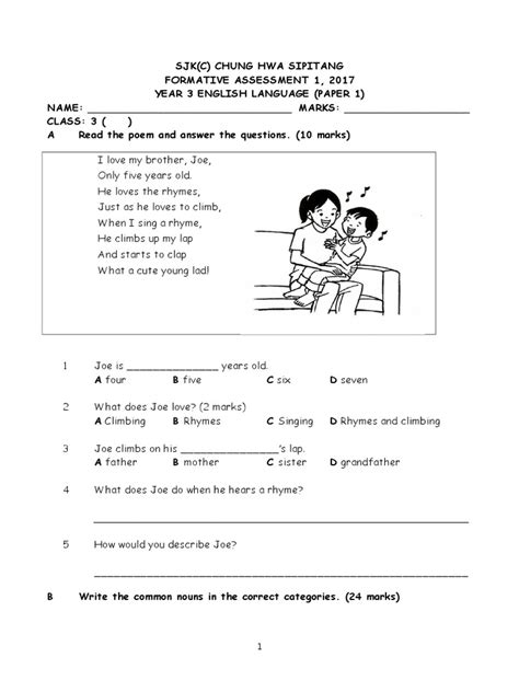 english formative test paper  year  march