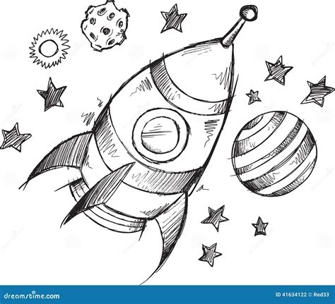 rocket space doodle sketch vector stock vector image