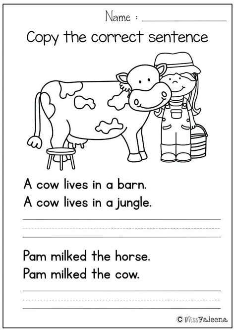 kindergarten  sentence writing copy  correct  prep packet