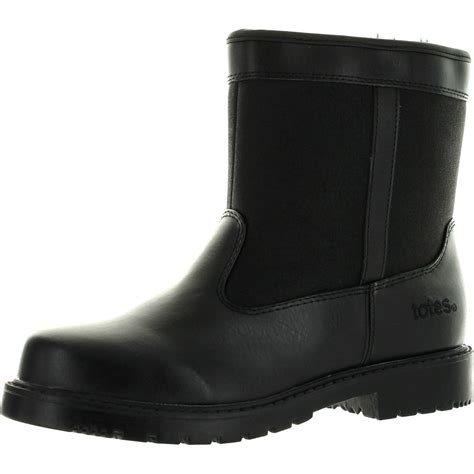 totes stadium mens waterproof insulated side zip winter snow boot black