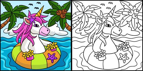 unicorn   ocean coloring page illustration  vector art