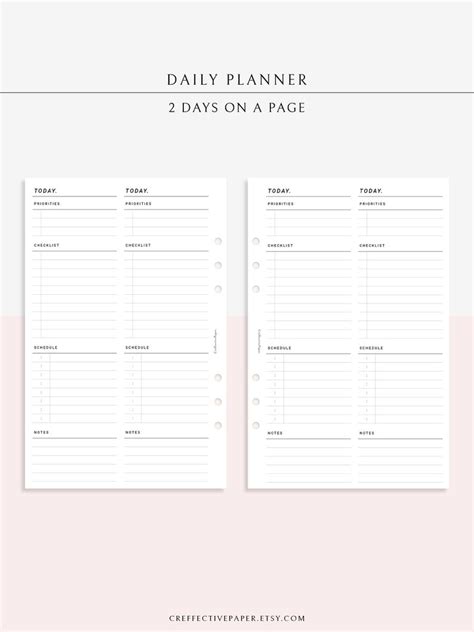 days   page daily task schedule planner inserts etsy daily planner printable daily