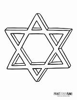 Jewish Hanukkah Magen Hebrew Printcolorfun Page2 Versions Judaism Symbol sketch template