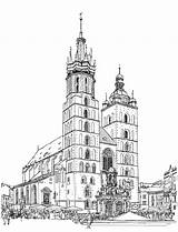 Krakow Coloring Architecture Monuments sketch template