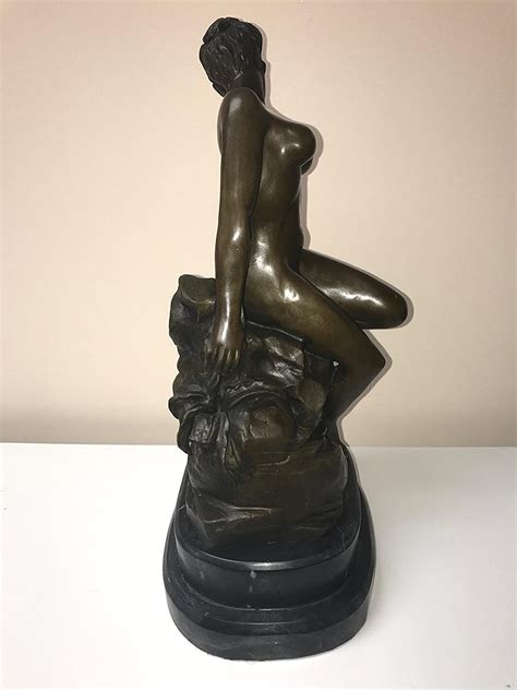 bronze brass art female statue nude model ontop of hard