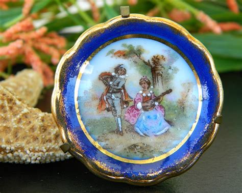 vintage limoges miniature plate porcelain courting couple blue france
