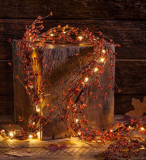 lighted autumn berry garland wreaths home accents indoor living plowhearth