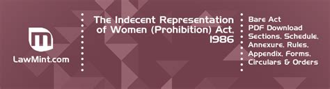 Indecent Representation Of Women Prohibition Act 1986 Bare Act Pdf