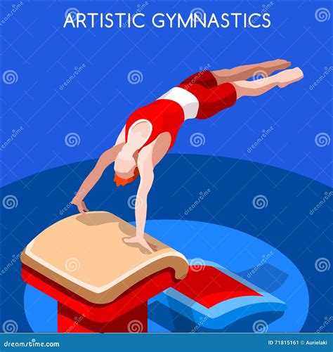 artistic gymnastics vault olympic icon set 3d isometric gymnast