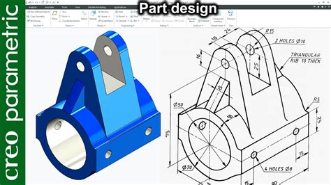 creo part modeling tutorial machine part   creo parametric youtube