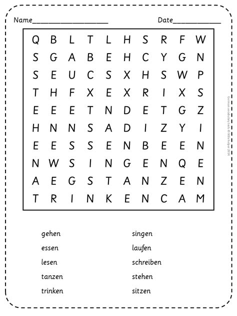 german vocabulary tests  wordsearch puzzles deutsch