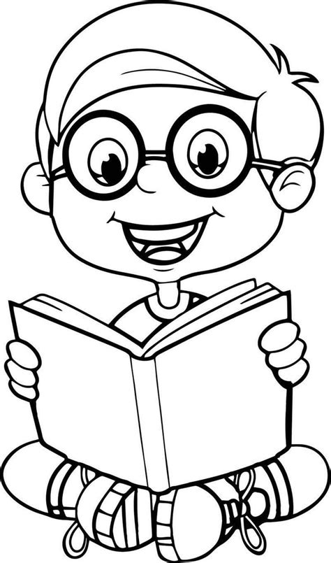 reading  book cute cartoon kid coloring page cartoon coloring pages