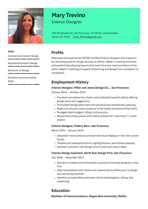interior decorator resume examples writing tips   guide