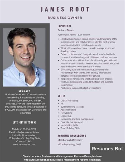 business owner resume samples templates pdfdoc  rb