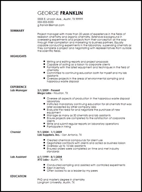 professional chemist resume template resume