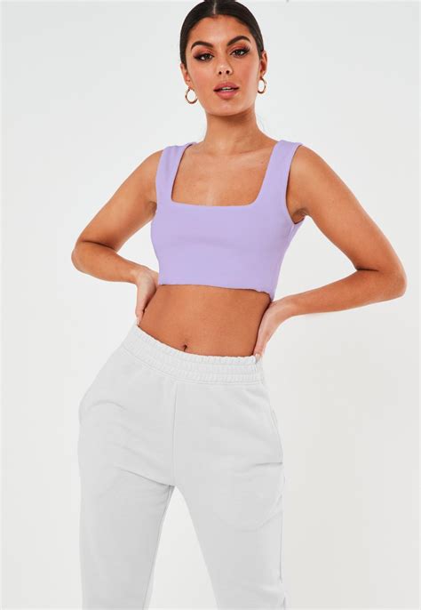 lilac ribbed crop tank top missguided