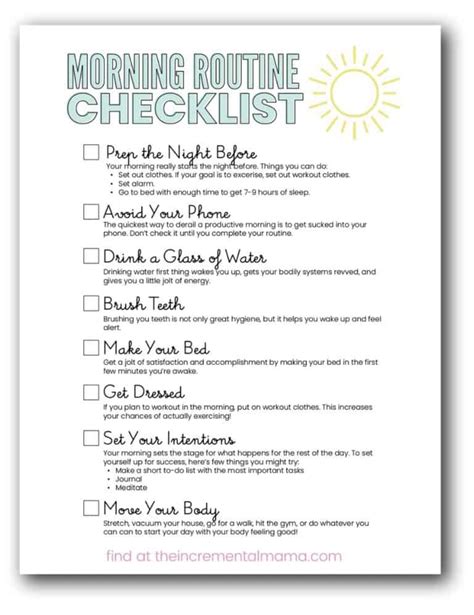 morning routine checklist  start  day  energy focus