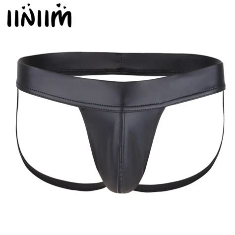 Iiniim Men Sexy Lingerie Panties Patent Leather Bulge Pouch Jockstraps