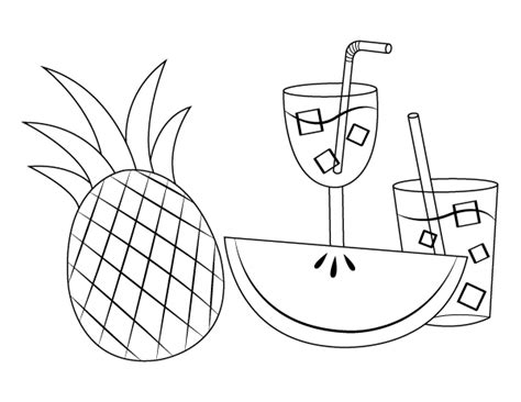 printable summer fruits  drinks coloring page