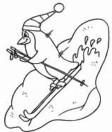 Penguin Coloring Pages Skiing Funny Christmas sketch template