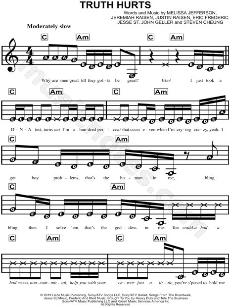 Lizzo Truth Hurts Sheet Music For Beginners In C Major
