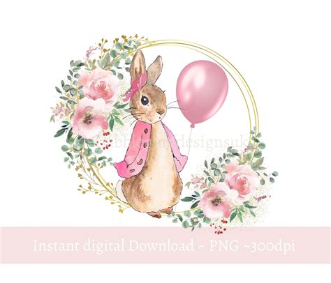 flopsy bunny  balloon pink floral wreath png sublimation etsy uk artofit