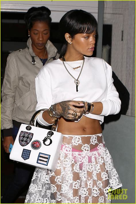 rihanna s completely sheer skirt puts her hot pink underwear in full