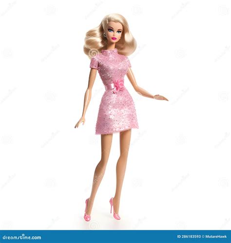 Cute Blonde Barbie Wearing A Pink Clothing Posed Against White Isolated
