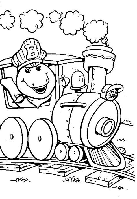 dinosaur barney train conductor coloring page printable