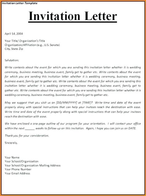 sample letter  invitation   visa