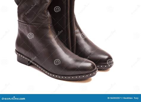 vrouwelijke zwarte hoge laarzen stock afbeelding image  hiel mooi