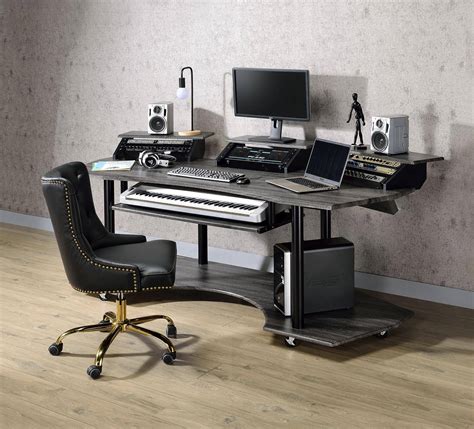 Home Office Computer Desk Oak And Black Eleazar 92895 Acme