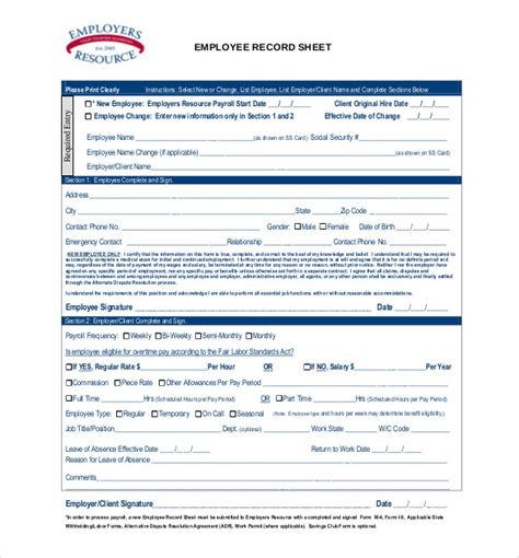 employee record templates  word apple pages google docs