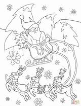 Coloring Santa Sleigh Pages Reindeers His Drawing Printable sketch template